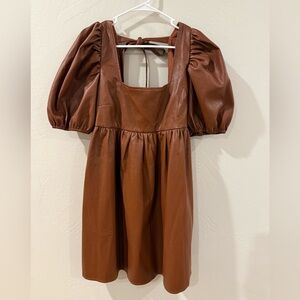 Leather puff sleeve dress | size large